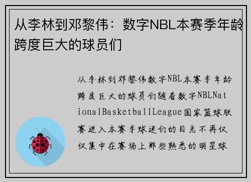 从李林到邓黎伟：数字NBL本赛季年龄跨度巨大的球员们