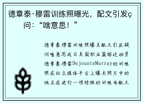 德章泰·穆雷训练照曝光，配文引发疑问：“啥意思！”