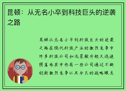 昆顿：从无名小卒到科技巨头的逆袭之路