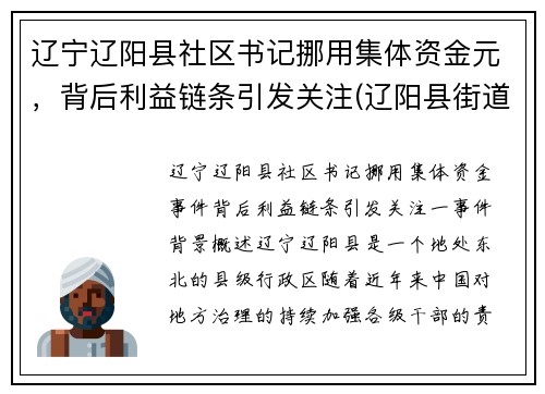 辽宁辽阳县社区书记挪用集体资金元，背后利益链条引发关注(辽阳县街道)